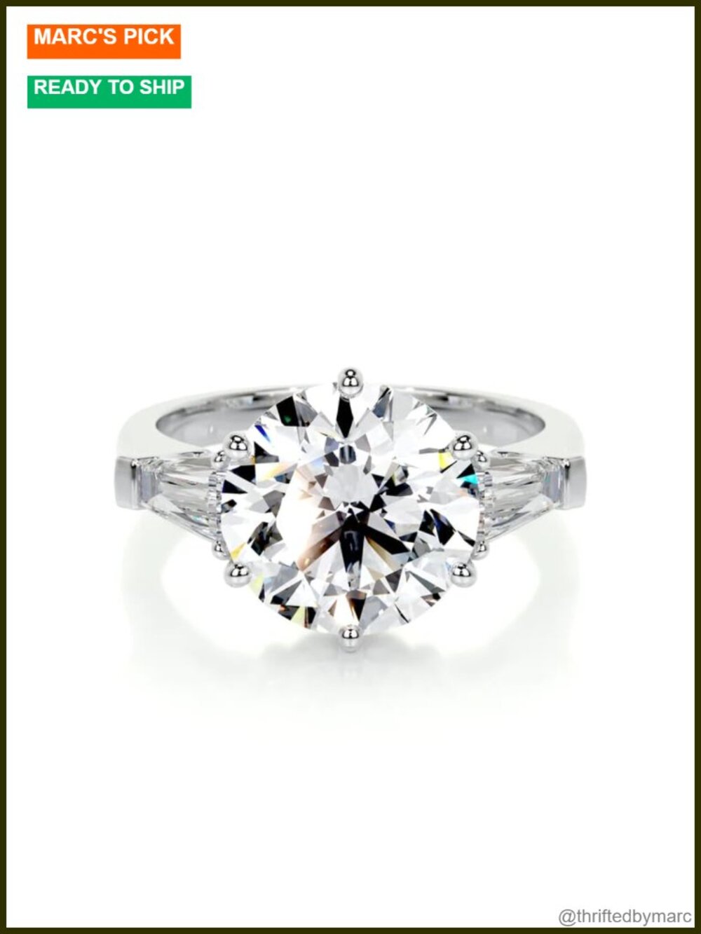 3.5 Carat Round Cut Moissanite Engagement Ring Platinum Plated Silver